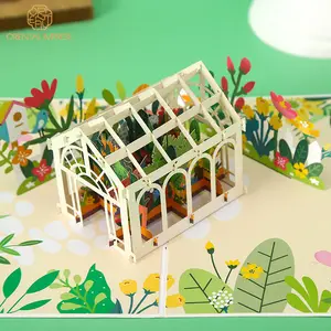 Kertas 3D Pop Up Rumah Kaca Kartu Ucapan Kartu Bunga untuk Semua Kesempatan