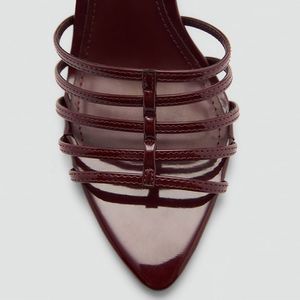 Chaussures-Femm Talon Women's Burgundy Pointed <b>Toe</b> Stiletto Heels Strappy Ankle Buckle Sandals - Product Image 5