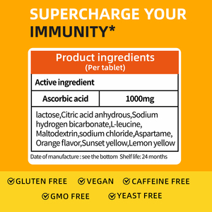 วิตามินซีแบบเม็ดฟู่ รสผลไม้ สำหรับผู้ใหญ่ ขายดี 1000 มก. เสริมภูมิคุ้มกัน รับผลิตแบรนด์ส่วนตัว OEM/ODM - Product Image 2