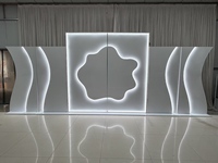 Décor de scène de mariage moderne de luxe avec écran incurvé en forme de nuage irrégulier blanc, éclairage LED, pour réception de mariage, fête d'anniversaire