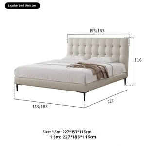 สไตล์ครีม เรียบง่าย หุ้มหนังแท้ทั้งตัว โครงไม้เนื้อแข็งสไตล์มินิมอลอิตาลี เตียงคู่ขนาด 1.8 ม. ระดับไฮเอนด์ ปรับแต่งได้ - Product Image 6