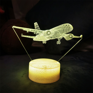 Lámpara de Noche <span class=keywords><strong>LED</strong></span> 3D con Diseño de Avión, Lámpara de Mesa Estereoscópica Visual, Lámpara Holográfica Inteligente, Lámpara Acrílica con Ilusión Óptica, Decoración - Product Image 1