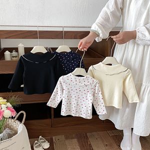 Maglietta per Bambina in Cotone Tinta Unita <span class=keywords><strong>con</strong></span> Piccoli Motivi Floreali, Colletto Rovesciato e Fiocco, per Primavera e Autunno - Product Image 2