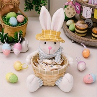 Décorations de Pâques, panier de rangement de Pâques mignon en forme de lapin de dessin animé avec des œufs colorés et un porte-bonbons, en polyester, en stock