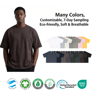 تي شيرت أمريكي للربيع والصيف بتصميم فضفاض وياقة دائرية، مصنوع من قماش محبوك ناعم بوزن 240 جرام، متوفر بألوان صلبة للبيع بالجملة - Product Image 1