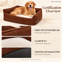 Coussin rectangulaire pour chien Yangyangpet en velours côtelé marron et crème avec coussin en peluche