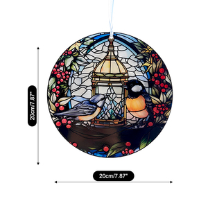 Adorno de Vidrio Colgante para Ventana, Atrapasoles de Vidrio con Dos Pájaros, Regalos Decorativos con Cinta para Mujeres, Navidad, Invierno - Product Image 6