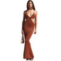 Di modo di nuovo disegno rosso bianco senza maniche halter collegato lunga del vestito dalla fasciatura femminile Delle Signore Maxi Abiti