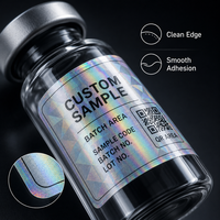 Étiquettes holographiques personnalisées pour flacons de peptides, autocollants imperméables pour petits échantillons, service d'impression QR et de numérotation par lots OEM