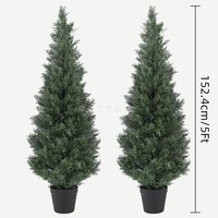 Paire d'arbres artificiels en cèdre et cyprès à faible MOQ, feuillage dense vert foncé, pot noir, décoration d'entrée réutilisable