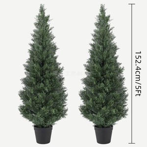 Par de árboles artificiales de cedro y ciprés de hoja densa verde oscuro con maceta negra, decoración de entrada reutilizable, MOQ bajo - Product Image 4