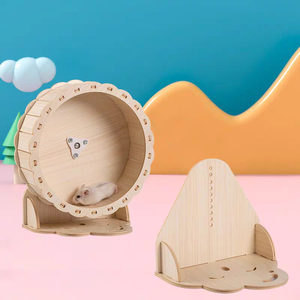 Roue pour hamster silencieuse et écologique en bois/bambou, design tournesol doré, jouet pour animaux de compagnie pour chiens, chats et petits animaux - Product Image 4
