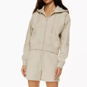 Felpe da <span class=keywords><strong>donna</strong></span> personalizzate di alta qualità in cotone poliestere Full Zip Up con cappuccio felpe Crop con cappuccio con Logo da <span class=keywords><strong>donna</strong></span> felpe oversize - Product Image 3