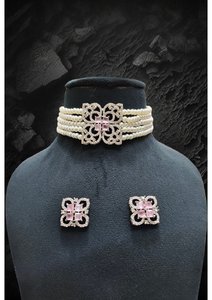 Conjunto de Collar de Gargantilla con Cuentas de Primera Calidad, con Pendientes a Juego y Colgante de Piedra Transparente Brillante para Bodas, Fiestas y Eventos Festivos - Product Image 2