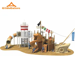 GlideGalore Curved Metal Slide For Kids Playground With Slide And Climbing Wall Pirate Ship Slide Outdoor Playground