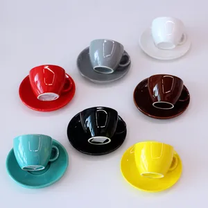 Set di tazze da caffè Espresso da 50ml tazza da caffè e piattino in ceramica Logo personalizzato tazza da caffè Espresso in porcellana spessa colore lucido smaltato per caffè