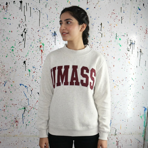 Sudadera con capucha y media cremallera UMASS ASH GREY, 100% algodón, apliques de terciopelo, bordado, estilo deportivo, invierno, oversize, estampado digital - Product Image 1