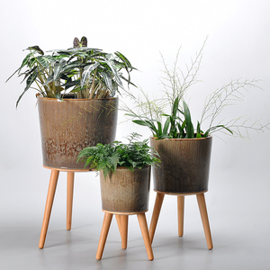 Macetas de cerámica esmaltadas con patas para decoración Interior, diseño creativo hecho a mano, bonsái, plantación verde - Product Image 1