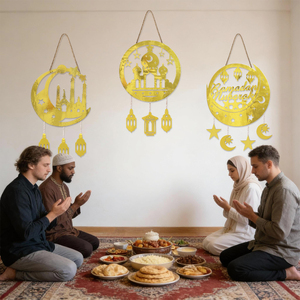 Ornement mural Ramadan, croissant de lune doré et étoile avec découpes de <span class=keywords><strong>château</strong></span> et de lanterne, décoration de porte pour la maison, festival islamique - Product Image 3
