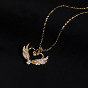 Collar con forma de cisne único corazón Zirconia chapado en oro cadena de eslabones de latón colgante collar fábrica venta al por mayor joyería - Product Image 3