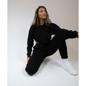 <b>Black</b> <b>Crop</b> Sweatshirt <b>Jumper</b> Loungewear - Product Image 2