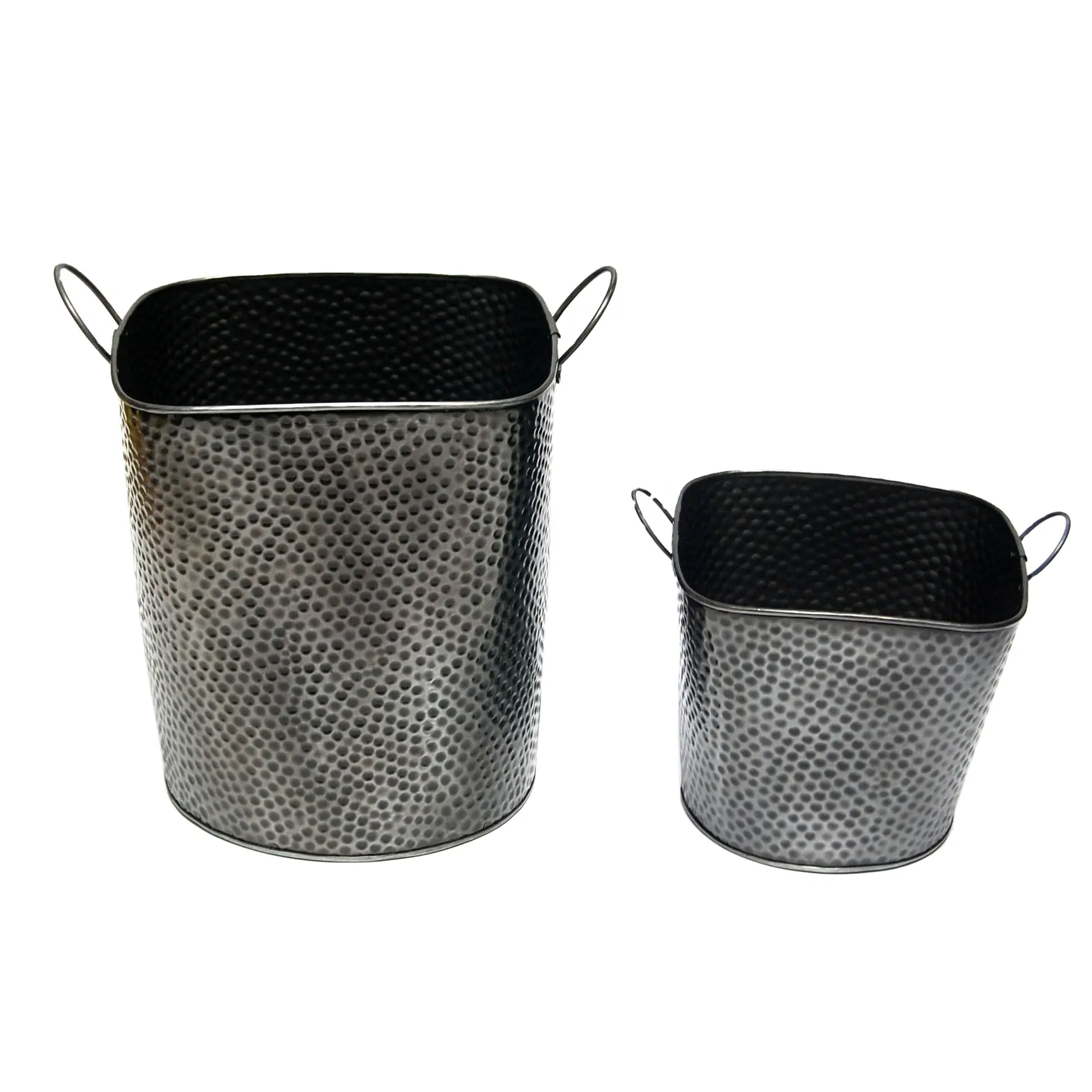 Factory Direct Supplies Iron Square Hammered Bucket Set Of 2 With Black Antique Color For Sale