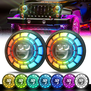 In Offerta Speciale Fari a LED Rotondi da 7 Pollici con Anello Aureola RGB Occhi d'Angelo e Controllo via App per <span class=keywords><strong>Jeep</strong></span> Wrangler JK LJ <span class=keywords><strong>CJ</strong></span> - Product Image 1