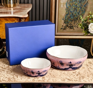 <b>Set</b> Of 2 Brown Floral Ceramic Bowls Irregular Shape Handpainted Traditional Chinese Style Dishwasher Safe Serving Dishes - Product Image 2