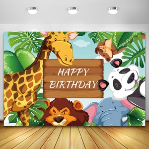 Safari-Party Kulisse Junge Mädchen 1. Geburtstag Banner Dekor Baby Party Dschungel Tier Vinyl-Fotohintergrund Fotografie-Requisiten - Product Image 4