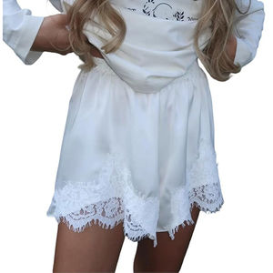 Shorts en satin à bordure en dentelle pour femmes, taille élastique, patchwork en dentelle, culottes en soie françaises, coquette, boxer, bas de pyjama - Product Image 3