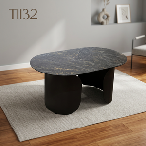 Mesa de Comedor Ovalada Moderna con Superficie de Mármol y Base de Metal, Muebles de Comedor para Casa, Villa u Hotel - Product Image 3