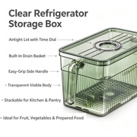 PET Transparante Opbergbox met Ergonomische Handgreep, Deksel & Verwijderbare Afvoerschaal, Stapelbaar, voor Fruit, Groenten, Pantry, Groothandel