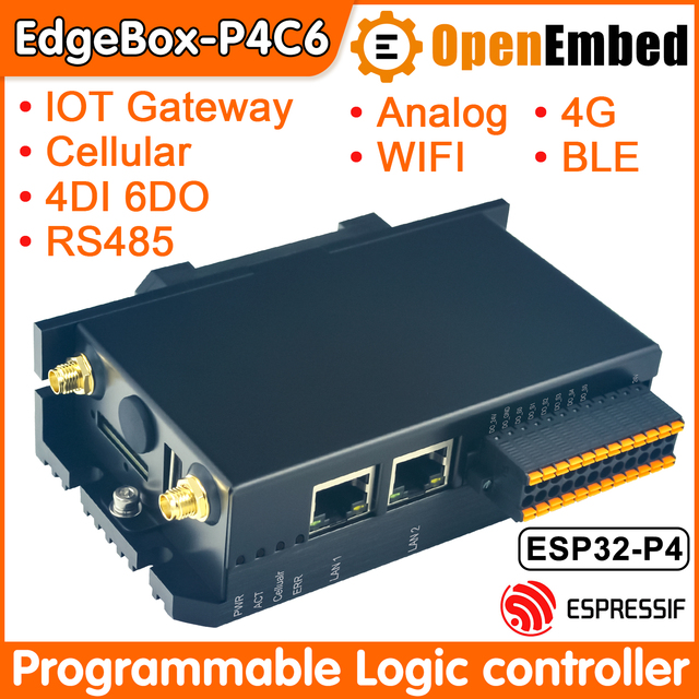 ESP32-P4 PLC PAC Controller, IOT Gateway RS485 Ethernet RJ45 WIFI 4G Analog 16MB ROM 8MB RAM Programmable Logic Controller