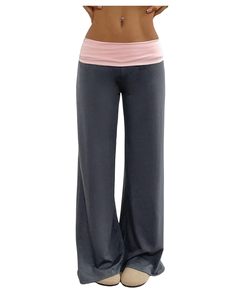 Logo personnalisé imprimé femmes polaire coton pantalons de survêtement couleur bloc taille basse replier sur baggy <span class=keywords><strong>pantalon</strong></span> à jambes larges pour les femmes - Product Image 5