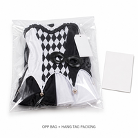 Costume de cosplay Harlequin noir et blanc pour femmes, ensemble de 6 pièces avec corset imprimé diamant et bordure à clochettes pour fête d'Halloween et scène
