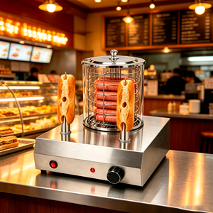 Kommerzielle Französische Hot-Dog-Maschine mit 2 Spießen, Edelstahl-Hot-Dog-Dampfgarer mit Brötchenwärmer, Elektrischer Würstchen-Toaster für Snackbars - Product Image 1