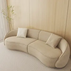 ชุดโซฟาผ้าทรงกลมสีขาวสำหรับห้องนั่งเล่นโซฟาขนาดใหญ่6ที่นั่งแบบโค้งดีไซน์ใหม่