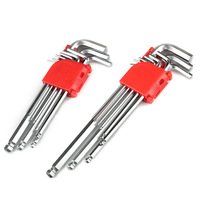 Juego de 9 Llaves Hexagonales de Acero al Cromo Vanadio Mate Extendidas, Llave en Forma de L con Cabeza Esférica Hexagonal de 90 Grados