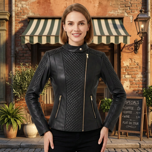 SAAR INDUSTRIES Unisex Customized Color Genuine Leather Woolen Bomber Jacket Quilted Panel Loose Asymmetrical Zip Winter Premium - Product Image 1