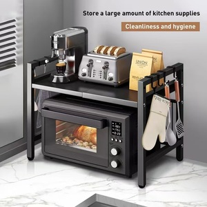 Adjustable <b>Microwave</b> Oven Storage <b>Rack</b> Stainless Steel Rectangle Standing Type Kitchen Use Retractable Double Layer - Product Image 3