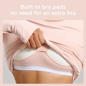 Slim Fit Cropped Women Yoga Long Sleeve <b>Top</b>, Built-in Removable Bra Pads Thumbhole Fitness Gym Sport Wear - Product Image 4