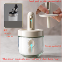 Pot à épices en verre de cuisine en gros avec couvercle à cuillère rétractable, hermétique et anti-fuite, pour sel, sucre, poivre