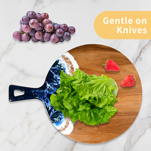 Tabla de cortar de madera de oliva de Acacia Resign epoxi extra grande con mango hecho de material ecológico - Product Image 6