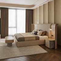 Lit double king size en cuir véritable capitonné, style villa italienne de luxe, avec grand dossier large pour ensemble de chambre à coucher