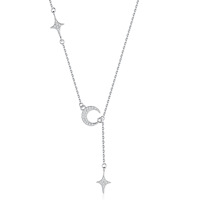 Collier en argent 925 avec moissanite pour femme, pendentif étoile et lune en argent sterling 925, chaîne de clavicule, vente en gros