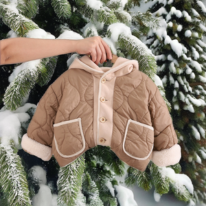 Cappotto Casual alla Moda per Bambini con Cappuccio a Contrasto, Fodera in <span class=keywords><strong>Pile</strong></span>, Polsini in Sherpa, Chiusura a Bottoni, Caldo e Carino per Gite e Attività all'Aperto OEM ODM - Product Image 2