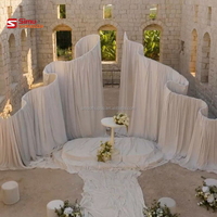 Décoration de fête de mariage, accessoires de mariage, arche en tissu avec cadre en métal blanc, rideaux de plafond pour mariage