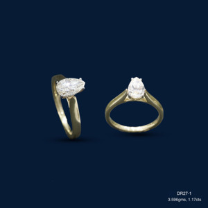 Bague de fiançailles de luxe pour femme en or jaune 14 carats avec diamant de laboratoire taille poire et diamant blanc couleur G, certifiée IGI, modèle DR27-1 - Product Image 2