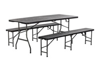 Table de jardin pliante Dreammao 6FT noire, robuste, portable, en plastique et rotin, pour pique-nique et repas en extérieur, facile à transporter, design moderne