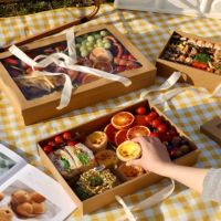Boîte à pique-nique IMEE, boîte à emporter en papier kraft jetable, emballage cadeau pour le camping en plein air, emballage pour fruits et desserts avec poignée